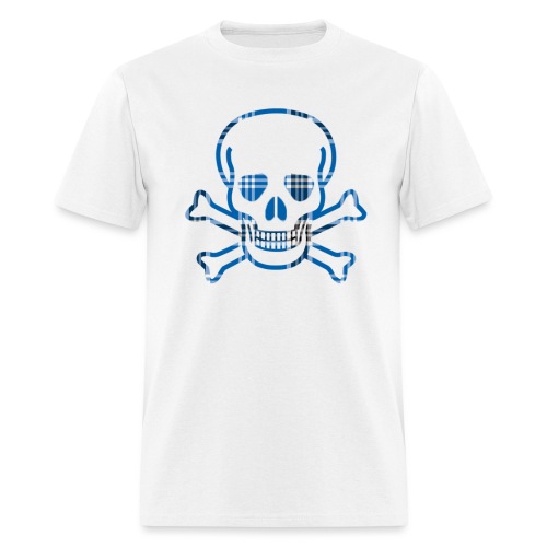 Skull & Cross Bones Blue Plaid - Men's T-Shirt