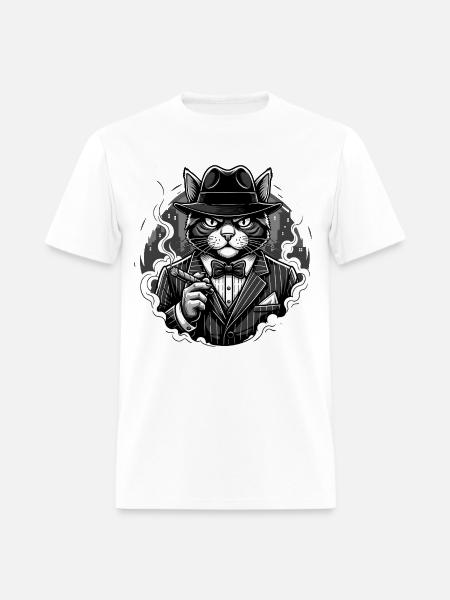 Noir Cat Gangster in Suit - Men's T-Shirt - white