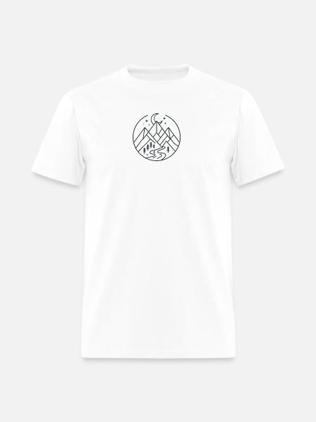 Moonlit Mountain River Line Art - Men's T-Shirt - white