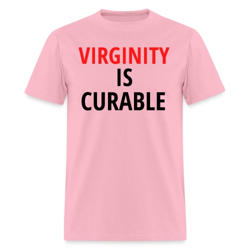 VIRGINITY is CURABLE (red & black letters version) - Men's T-Shirt