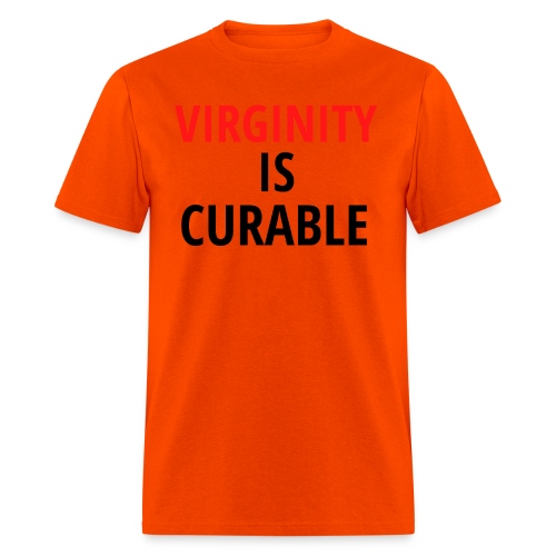 VIRGINITY is CURABLE (red & black letters version) - Men's T-Shirt