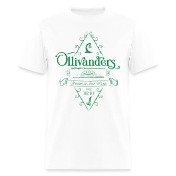 Harry Potter Logo Boutique Ollivander Vert - T-shirt Homme - blanc - Devant - Jose (178cm)