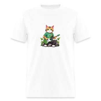 Cat with Guitar - Musical Maestro Feline - Men's T-Shirt - white - Front - Jose (178cm)