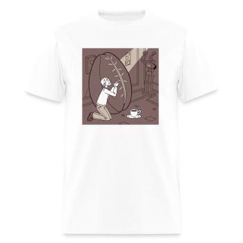 a man praying to a coffee bean machine - Men's T-Shirt - white - Front - Jose (178cm)