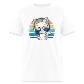 Hip Hop Music Dj Cat Kitty With Earphone Pet - Men's T-Shirt - white - Front - Jose (178cm)