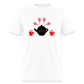 I like tea with teapot that has 4 red stars - Men's T-Shirt - white - Front - Jose (178cm)