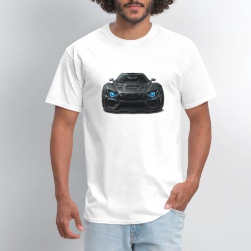 Futuristic Black Sports Car with Blue Lights - Men's T-Shirt