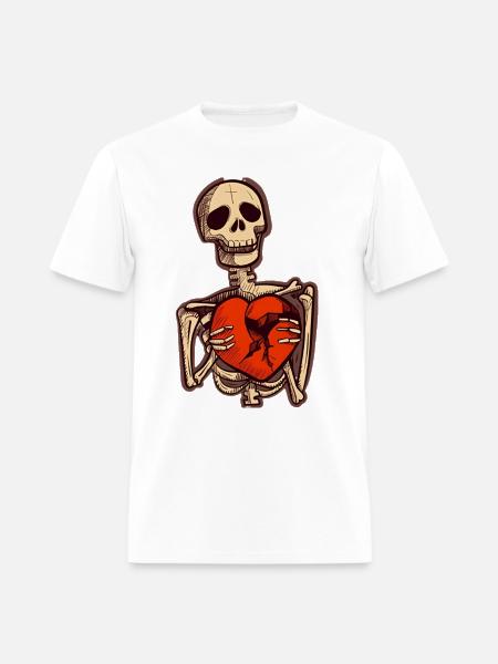 Sad Skeleton Holding Broken Heart - Men's T-Shirt - white