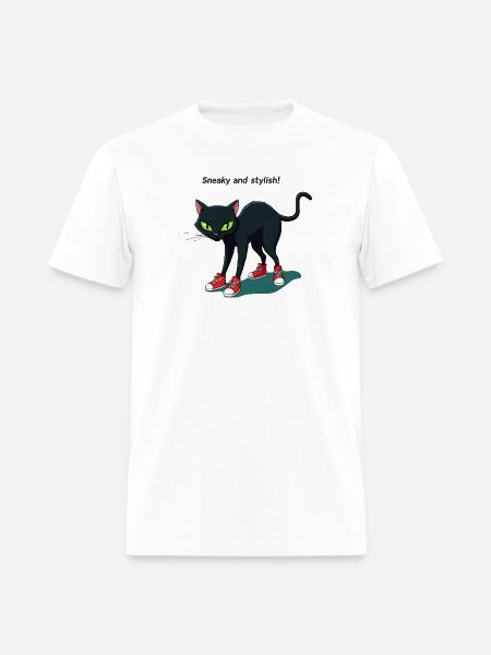 Midnight Cat in Red Sneakers - Men's T-Shirt - white