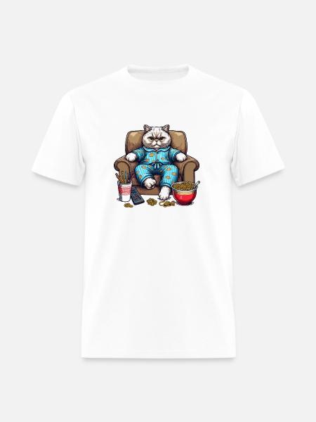 Cozy Cat in Blue Pajamas - Men's T-Shirt - white