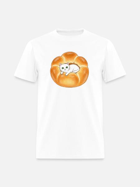 Whimsical Cat in Bread Illustration - Men's T-Shirt - white