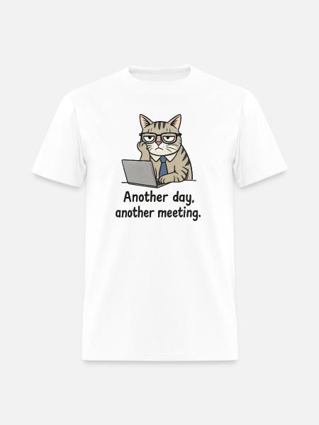 Grumpy Office Cat at Laptop - Men's T-Shirt - white
