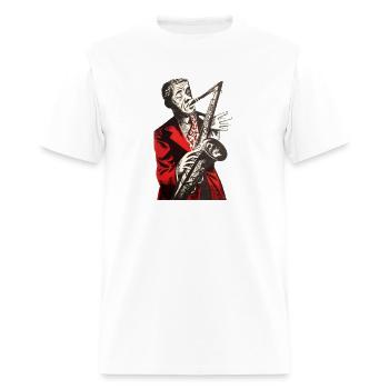 Jazz Saxophone Player T-Shirt–Artistic Music Gift - Men's T-Shirt - white - Front - Jose (178cm)