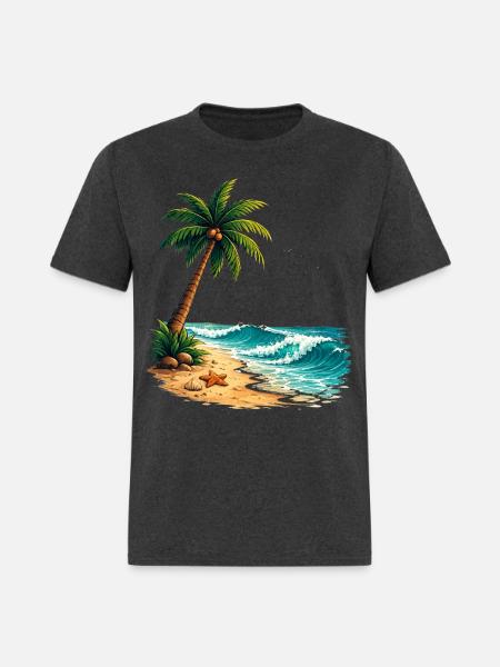 Tropical Palm Tree Beach Summer T-Shirt - Men's T-Shirt - heather black