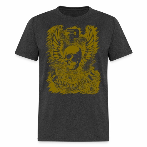 Cool OnePleasure Golden Skull Wings Roses Banner - Men's T-Shirt