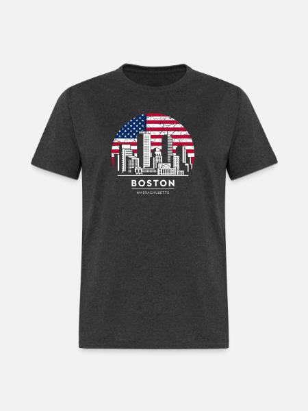 Boston Skyline Flag Emblem - Men's T-Shirt - heather black