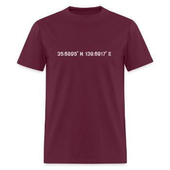 TOKYO JAPAN GPS coordinates 35.6895 n 139.6917 e - Men's T-Shirt - burgundy - Front - Jose (178cm)