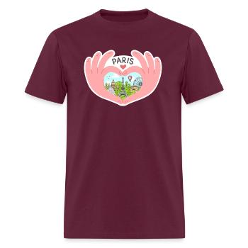 I Love Paris, Romantic Travel-Inspired Paris - Men's T-Shirt - burgundy - Front - Jose (178cm)