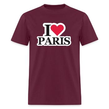I Love Paris, Romantic Travel-Inspired Paris - Men's T-Shirt - burgundy - Front - Jose (178cm)