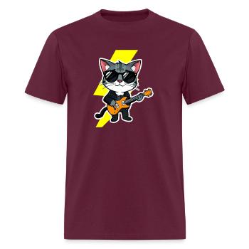 Cat With Electric Guitar Shredding Like A Legend - Men's T-Shirt - burgundy - Front - Jose (178cm)