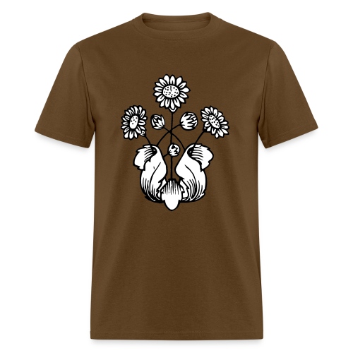 Vintage Sunflower Motif - Black Ink, White Fill - Men's T-Shirt