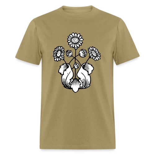 Vintage Sunflower Motif - Black Ink, White Fill - Men's T-Shirt