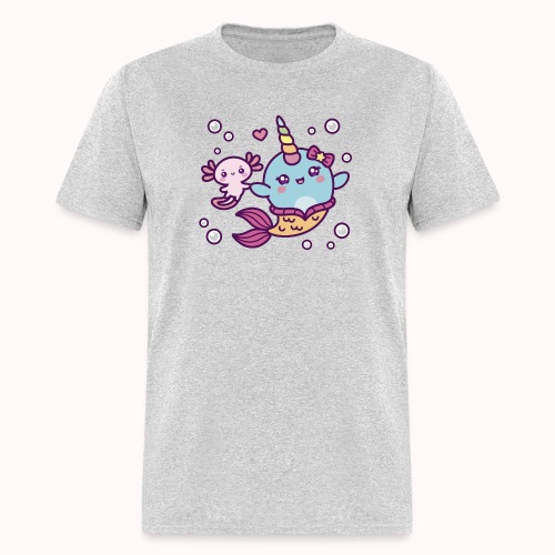Cute Mermaid Unicorn Whale With Little Axolotl - Men's T-Shirt