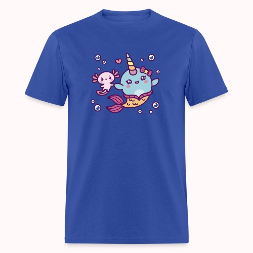 Cute Mermaid Unicorn Whale With Little Axolotl - Men's T-Shirt