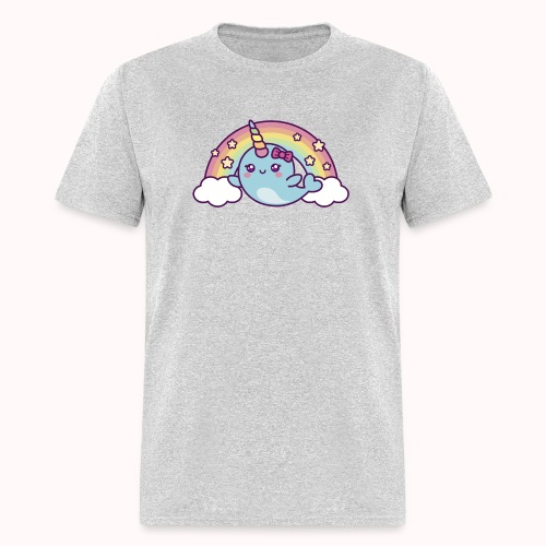 Kawaii Narwhal With Rainbow And Clouds - Men's T-Shirt