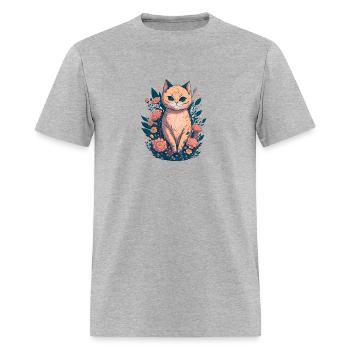 Regal Reminiscence A Vintage Cat with Flowers - Men's T-Shirt - heather gray - Front - Jose (178cm)