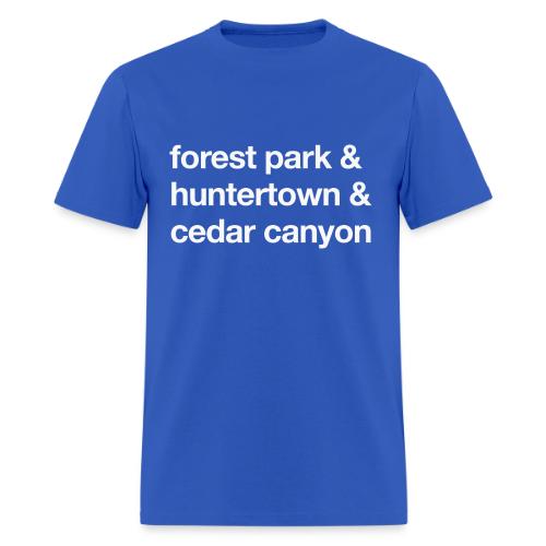 1 Church 3 Locations - Men's T-Shirt