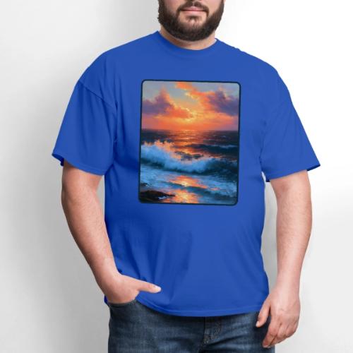 Sunset Storm Waves Oil Painting - Men's T-Shirt