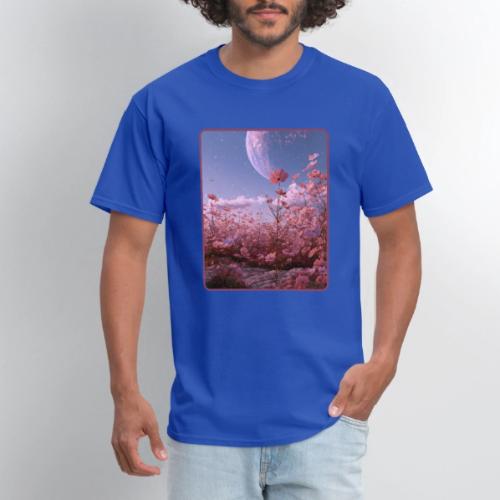 Cosmic Moon & Cosmos Flowers Art - Men's T-Shirt