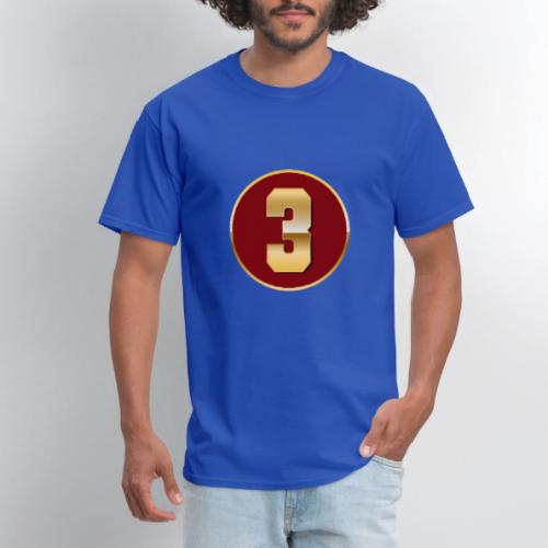 Number 3 in Gold Varsity Font - Men's T-Shirt