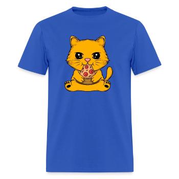 Cute Cat Eating Pizza - Men's T-Shirt - royal blue - Front - Jose (178cm)