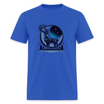 Mystical Night Sky Deer Artwork Under Starry Moon - Men's T-Shirt - royal blue - Front - Jose (178cm)