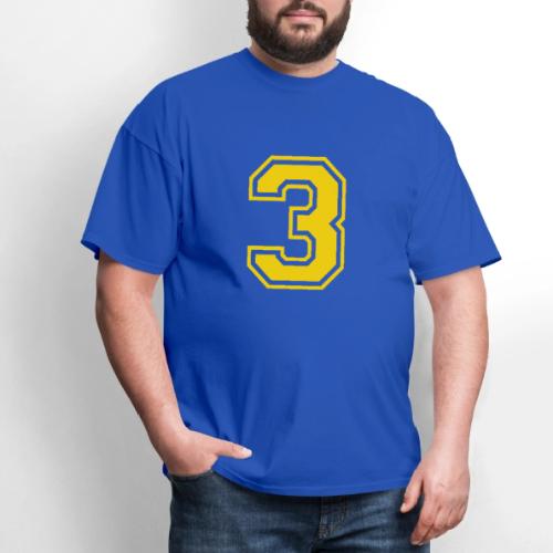 Number 3 in a classic athletic collegiate font - Men's T-Shirt