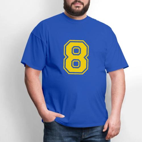 Number 8 in a classic athletic collegiate font - Men's T-Shirt