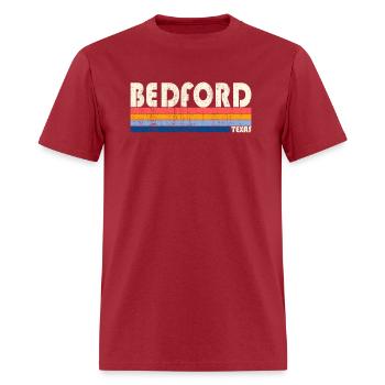 70S 80S Style Ville natale de Bedford Tx - T-shirt Homme - rouge franc - Devant - Jose (178cm)