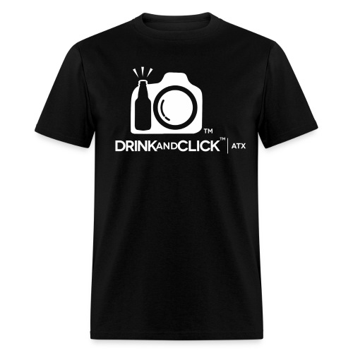 Drink and Click WHITE TEXT WITH CAMERA TOP png - Men's T-Shirt