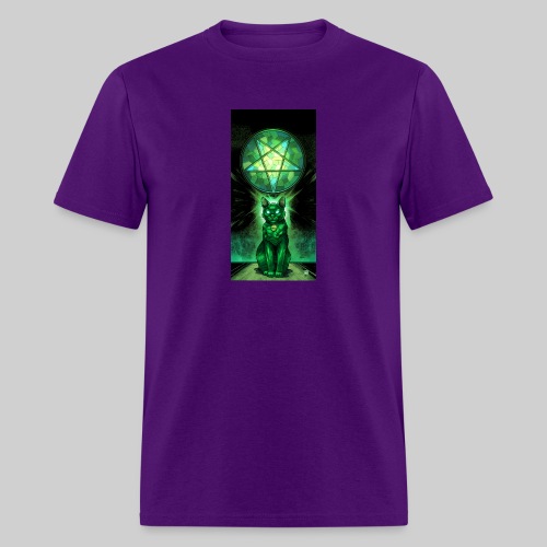 Green Satanic Cat and Pentagram Stained Glass - Men's T-Shirt