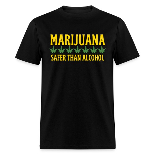 MARIJUANA Safer Than Alcohol - Gold & Green design - Men's T-Shirt
