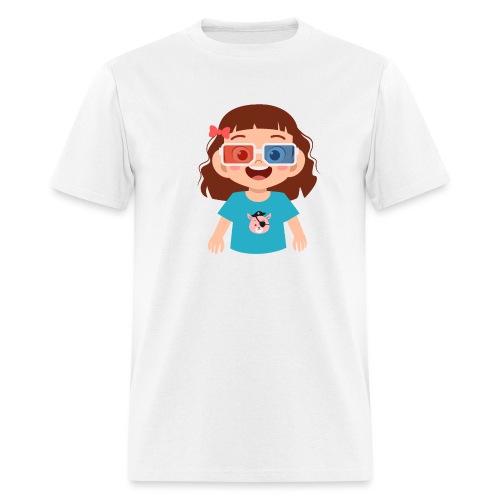 Girl red blue 3D glasses doing Vision Therapy - Men's T-Shirt