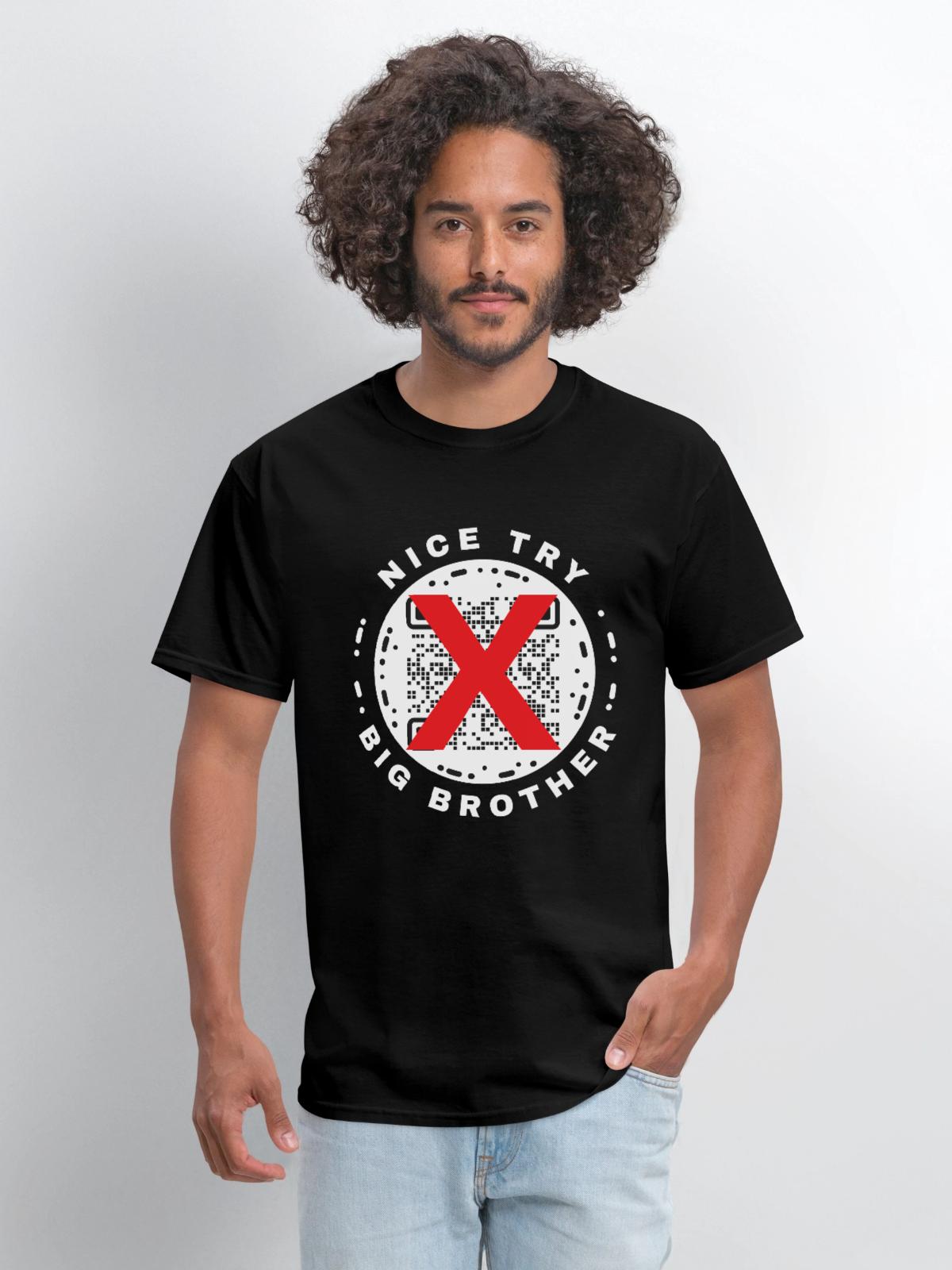 Nice Try Big Brother Privacy QR Code Design - Men's T-Shirt - black - Front - Jose (178cm)
