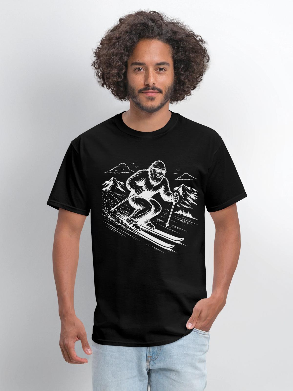 Bigfoot Sasquatch Skier in the Mountains - Men's T-Shirt - black - Front - Jose (178cm)