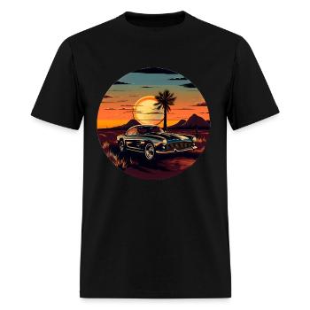 Vintage Car, Sun, and Road T-Shirt Design - Men's T-Shirt - black - Front - Jose (178cm)