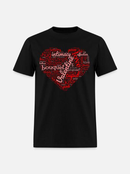 Valentine Heart Word Cloud Pink and Red - Men's T-Shirt - black