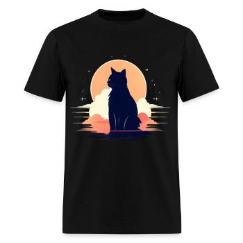 Whispers of Whiskers Sleek Cat Dances in Retro Cha - Men's T-Shirt - black - Front - Jose (178cm)