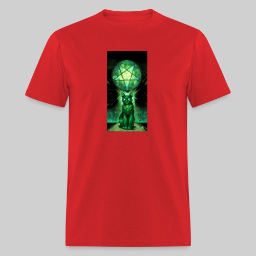 Green Satanic Cat and Pentagram Stained Glass - Men's T-Shirt