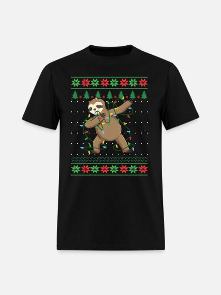 Sloth Dabbling Ugly Christmas Lights Sweater Xmas - Men's T-Shirt - black